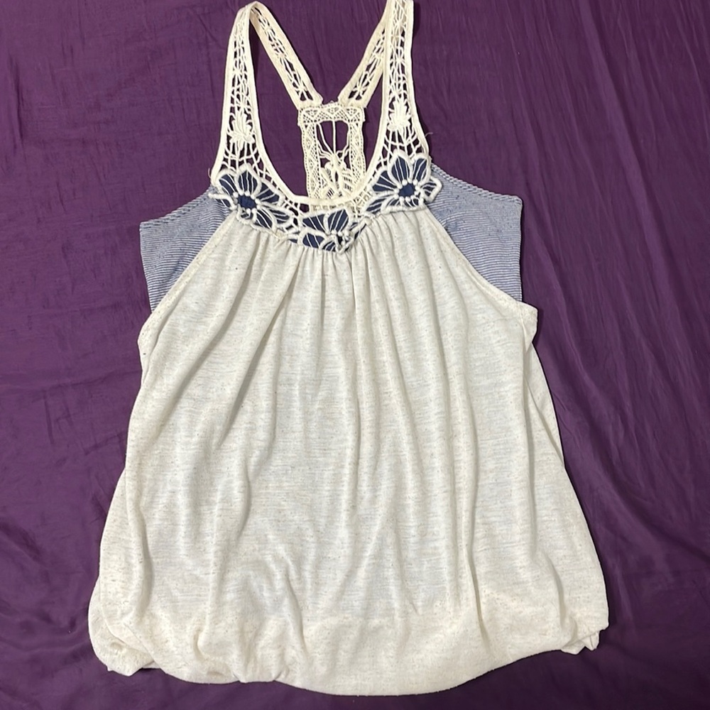 Cream and Blue Tank Top, size Small